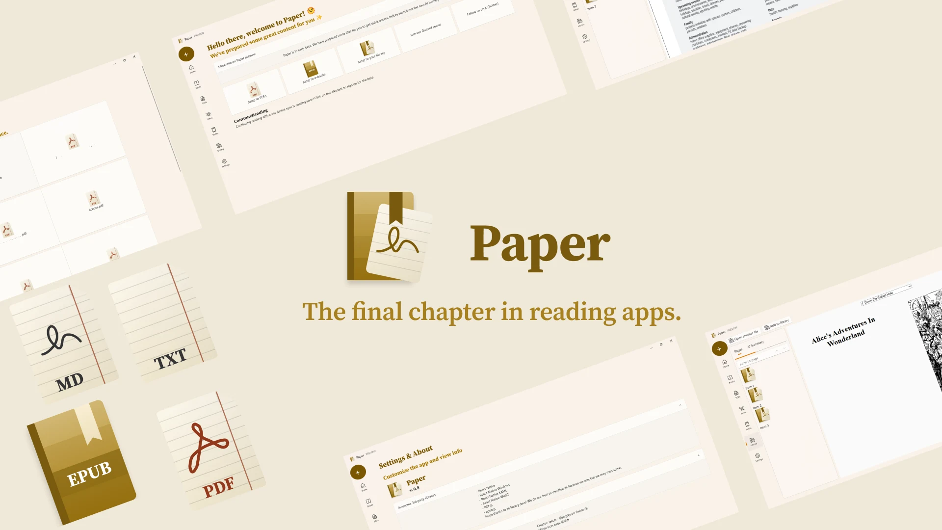 Paper overview showing the library, reader, notes, and document formats