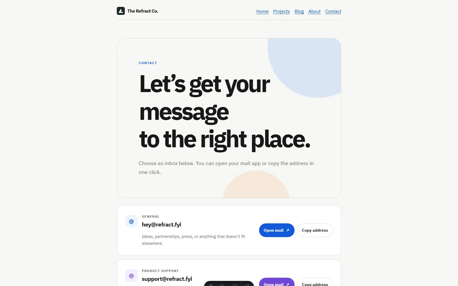 The Refract Co. contact page
